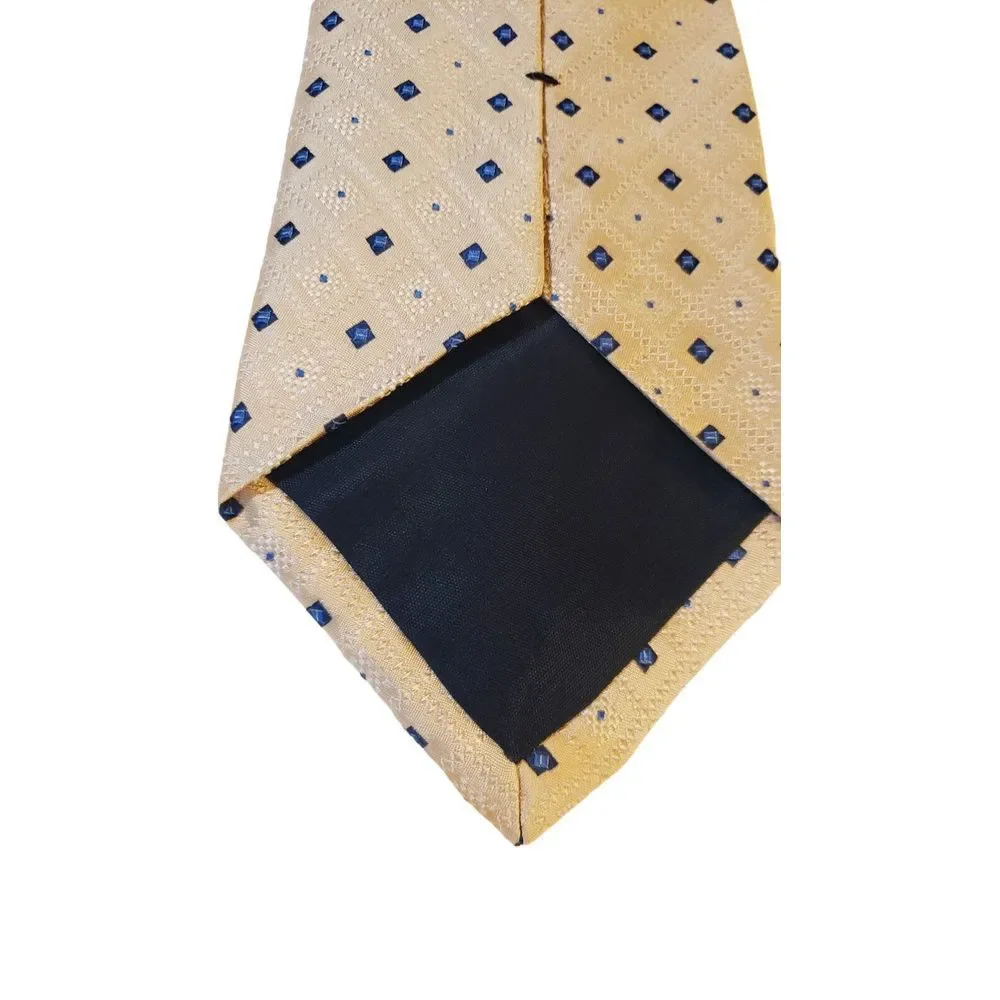 Van Heusen 100% Silk‎ Tie Woven Yellow Blue Geometric Mens Woven Short